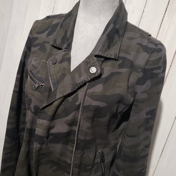 DKNY Women's M Jean Jacket Moto Bomber Gray Camo Cotton - Picture 2 of 7